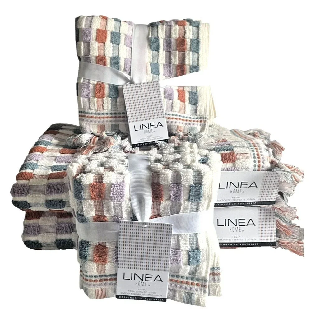 Linea Home Fiesta 8 Piece Towel Set 2 Bath 2 Hand 4 Facecloths Lilac Spice